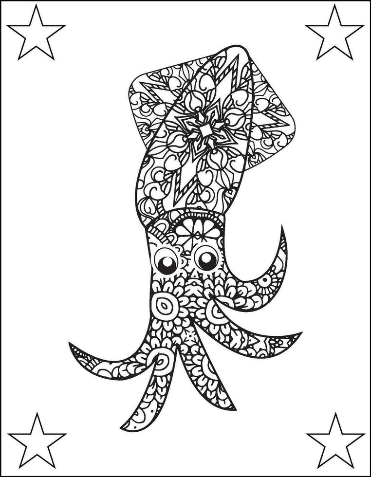 oceaan dieren mandala kleur Pagina's. volwassen anti stress kleur bladzijde. zwart wit hand- getrokken vector tekening van een oceanisch dier voor kleur boek. vis mandala. oceaan dieren zentangle vector.