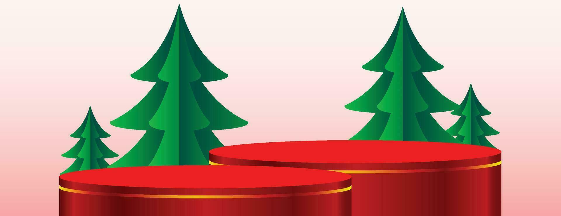 vrolijk Kerstmis banier met Product Scherm cilindrisch vorm en feestelijk decoratie voor Kerstmis vector