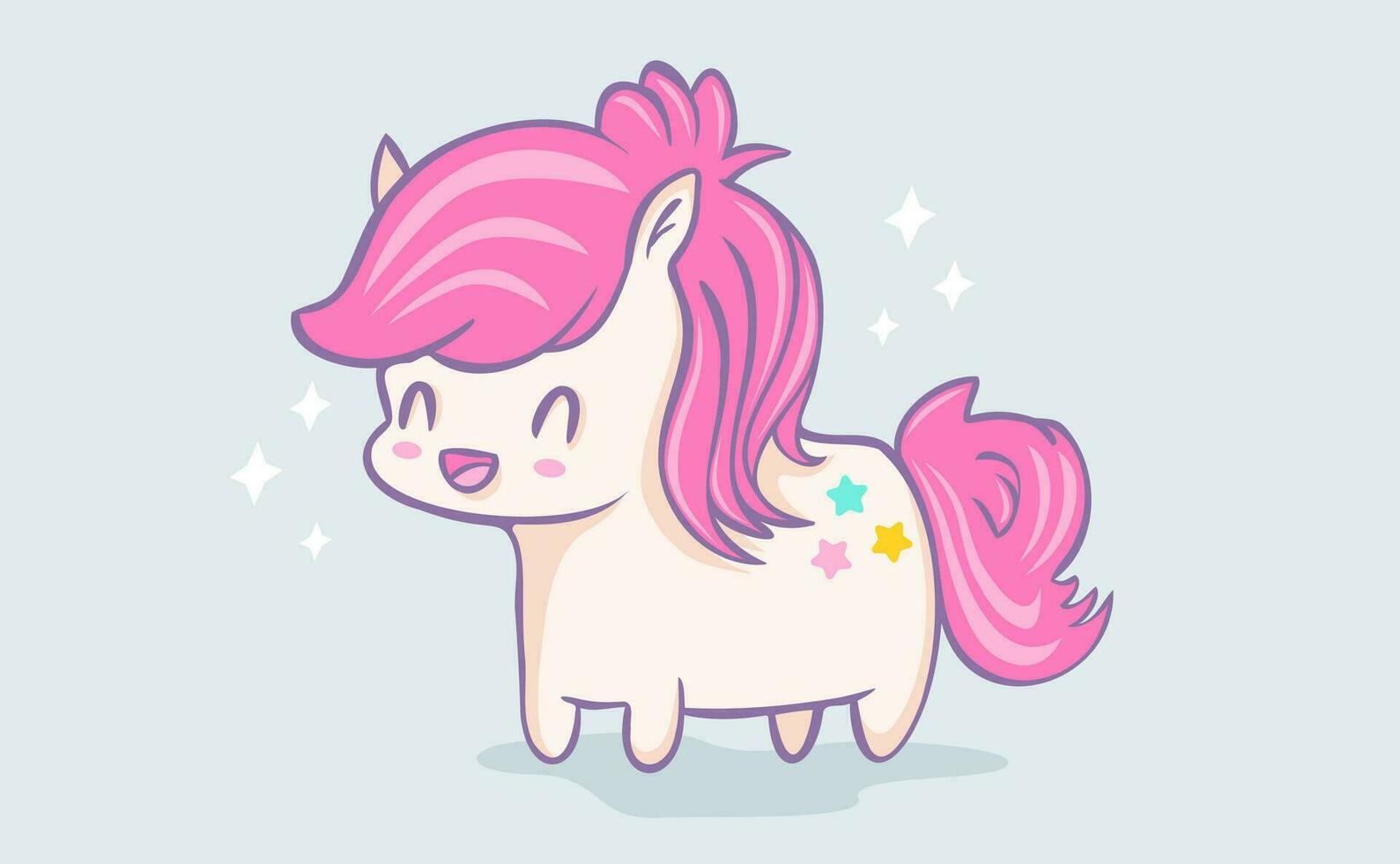 vector illustratie van een schattig pony in kawaii stijl.