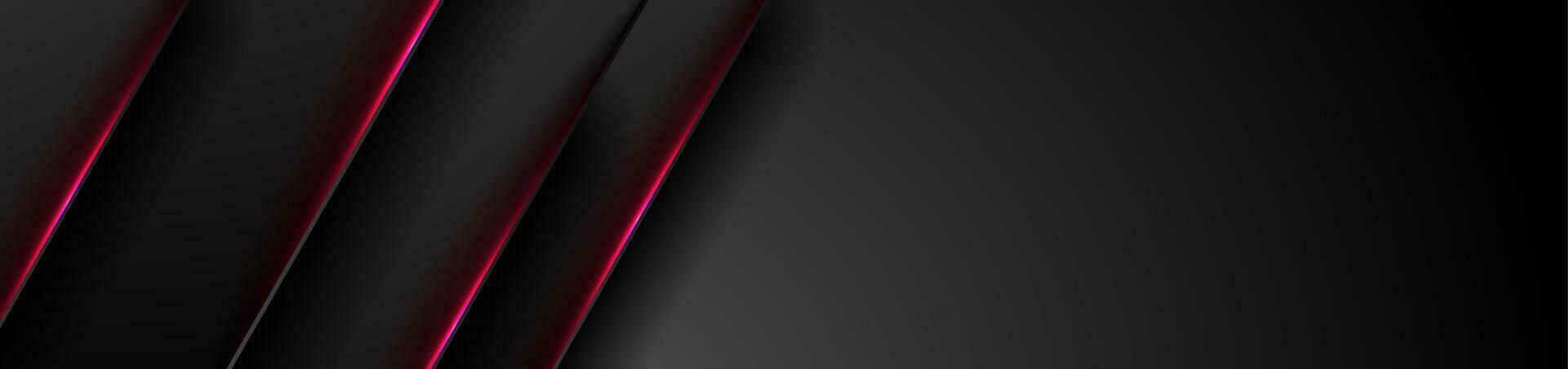 zwart tech abstract banier met rood neon laser lijnen vector