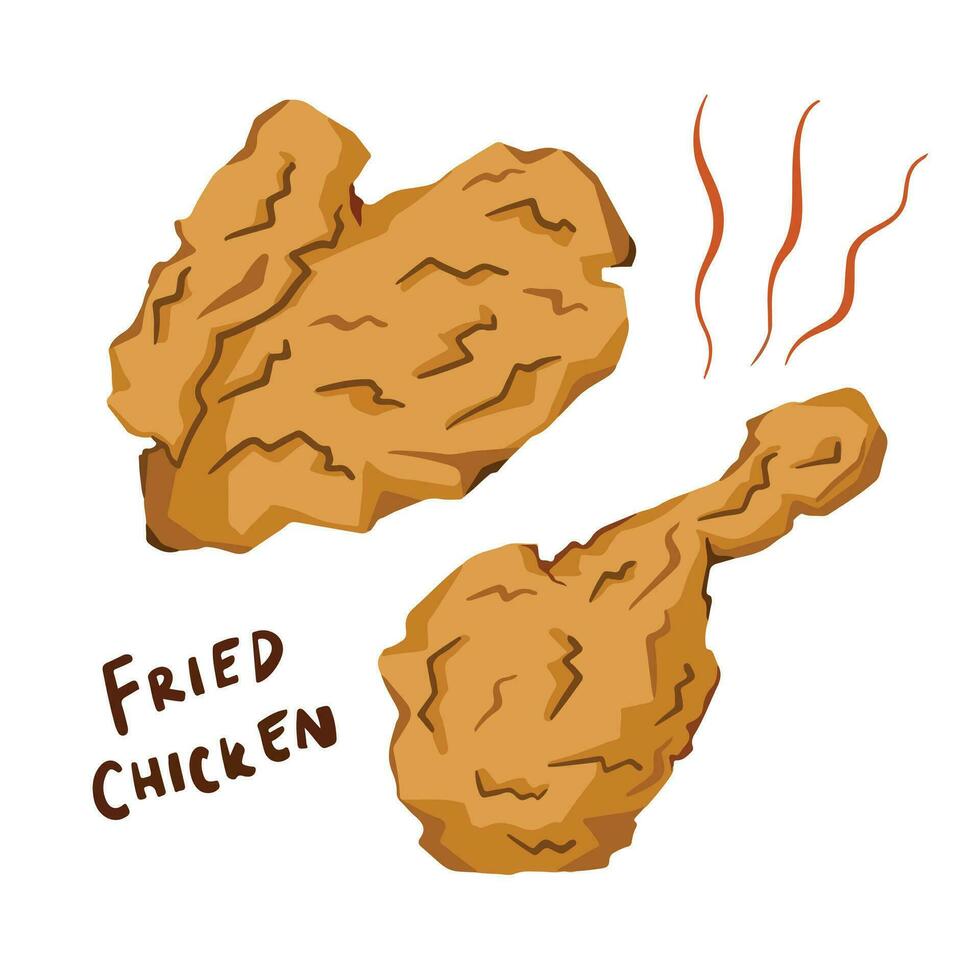 twee lekker snel voedsel krokant gebakken kip vector voedsel illustratie geïsoleerd Aan plein wit achtergrond. gemakkelijk vlak snel voedsel tekenfilm kunst gestileerd tekening.