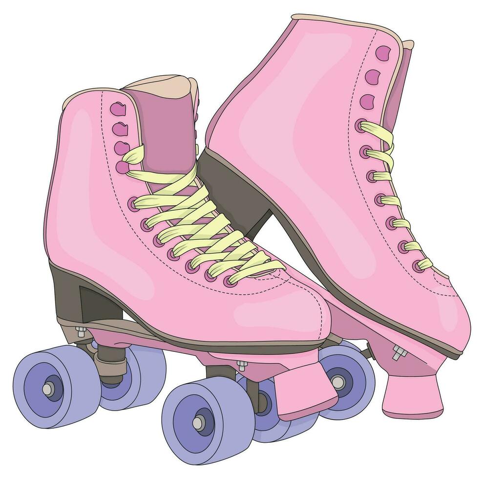 retro rol schaatsen. schoenen voor buitenshuis activiteiten. kleur regeling van de model- van rol skates van de voorkant en binnen. gedetailleerd tekening. vector