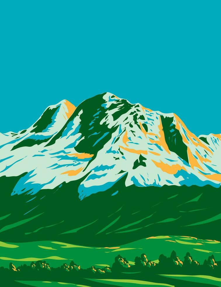 cordillera blanca met huandoy huascaran en chopicalqui in Peru wpa kunst deco poster vector