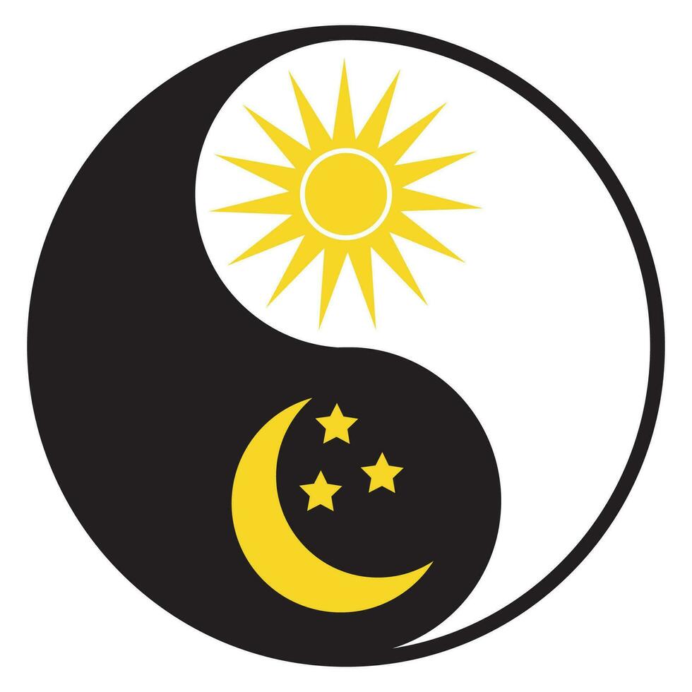 yin yang illustratie met zon en maan met sterren vector