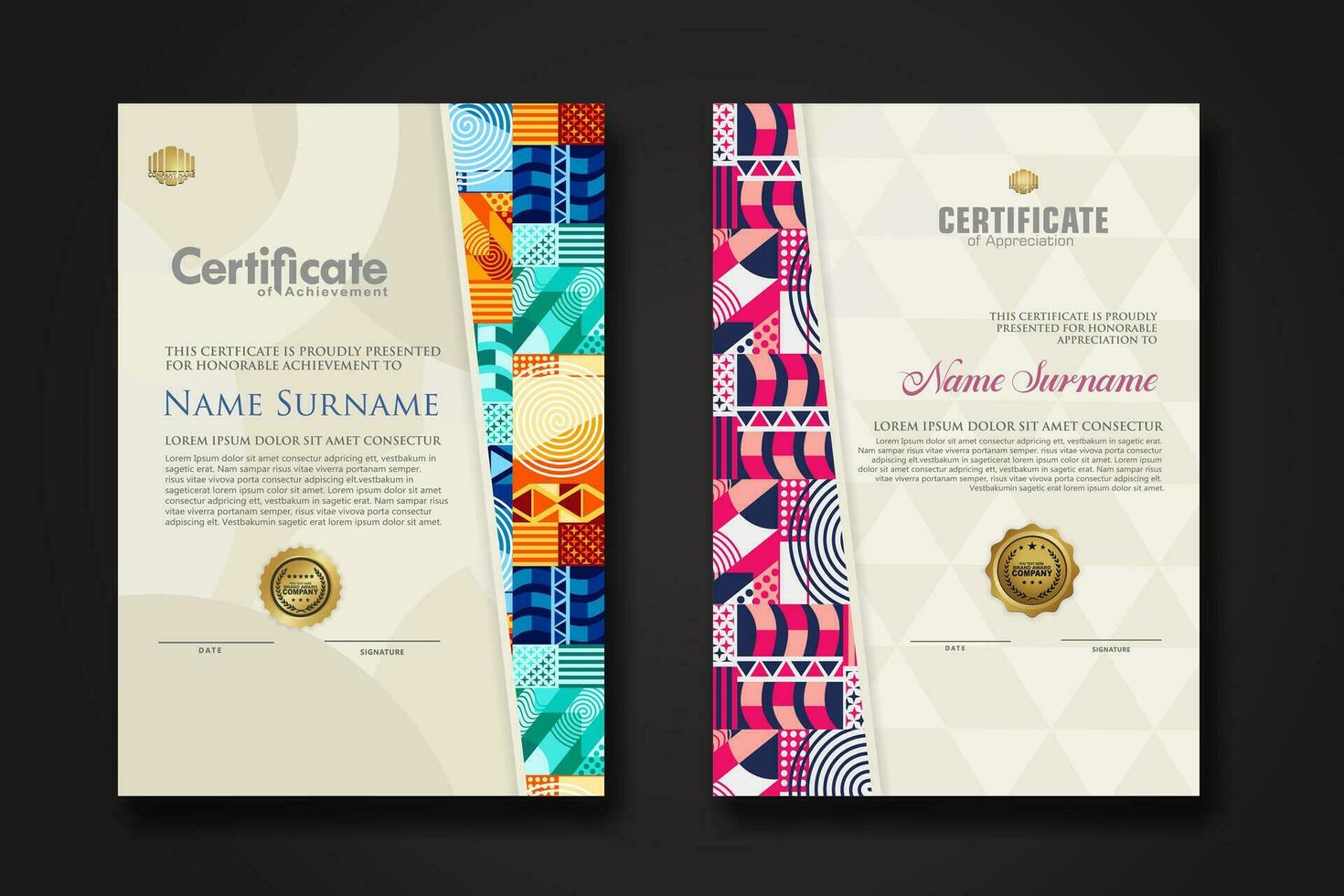 certificaat sjabloon met meetkundig artwork ontwerp en gemakkelijk vormen.vector illustratie vector