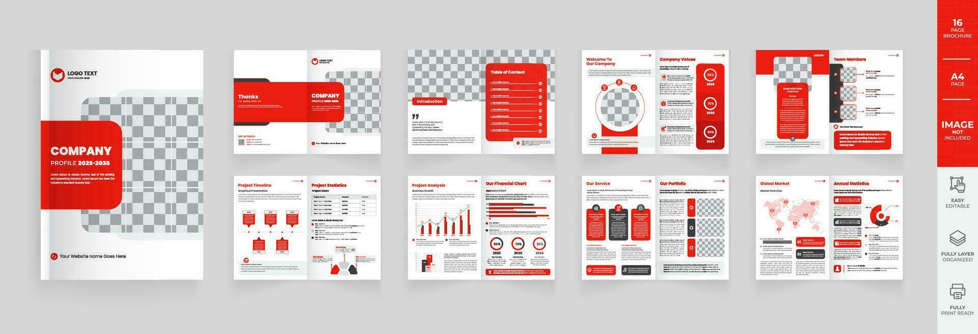 zakelijke bedrijf profiel brochure sjabloon lay-out, meerdere pagina's bedrijf brochure ontwerp, project voorstel lay-out, jaar- verslag doen van boekje vector