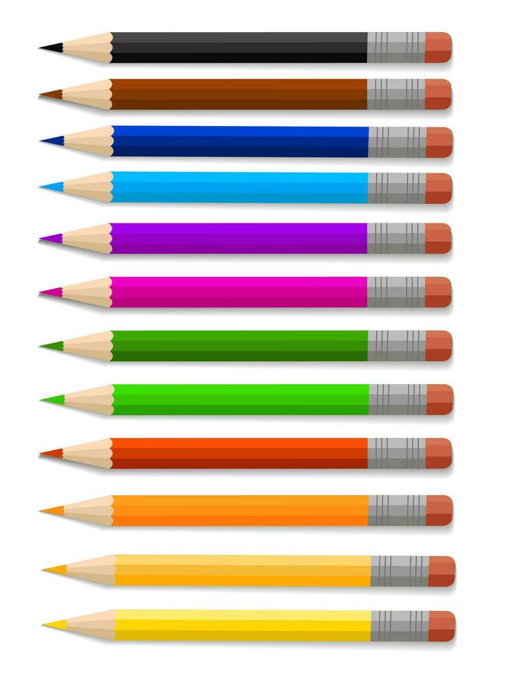een reeks van gekleurde potloden, 12 kleuren. school- goederen, school- benodigdheden, schrijfbehoeften Aan een wit achtergrond in eps10 formaat. terug naar school- vector