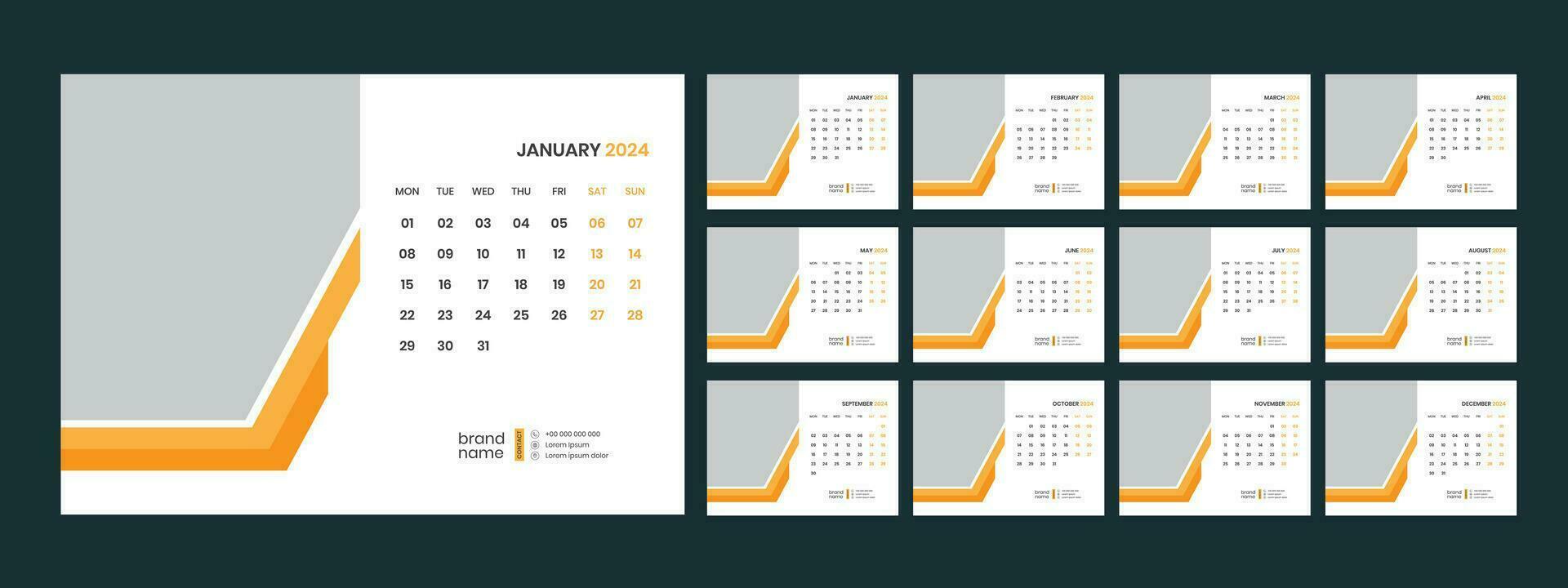 vector bureau kalender sjabloon 2024