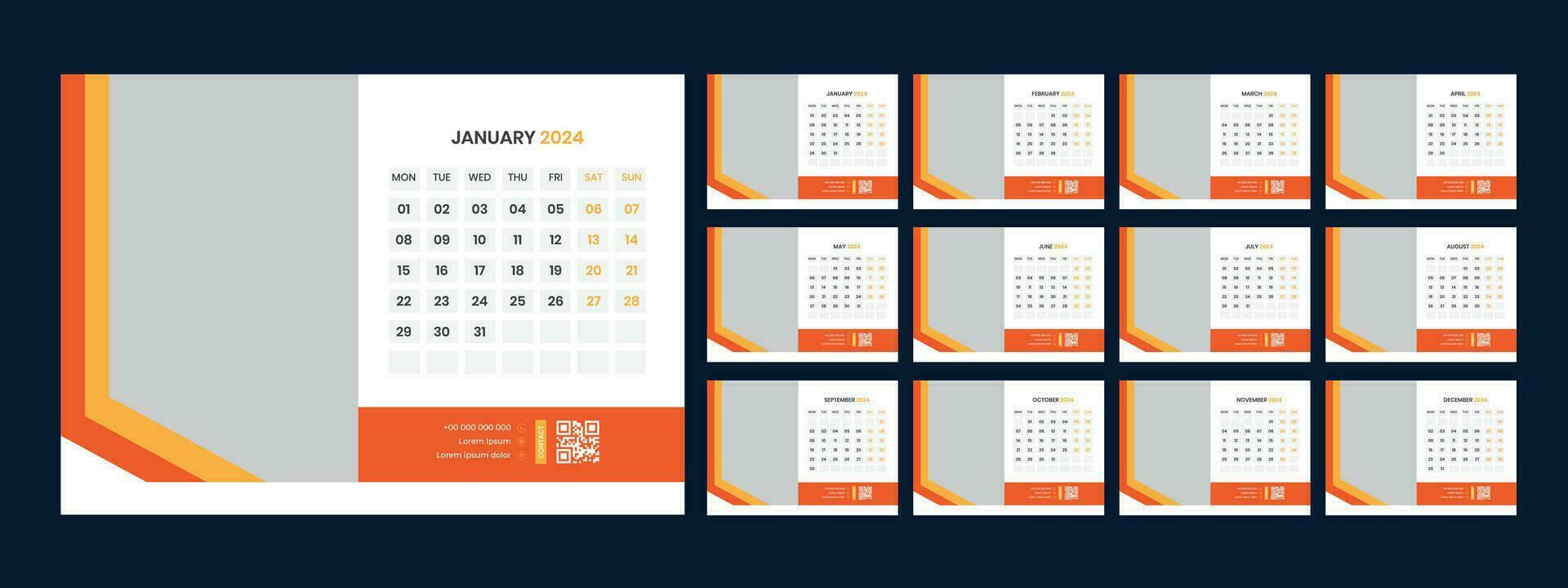 vector bureau kalender sjabloon 2024
