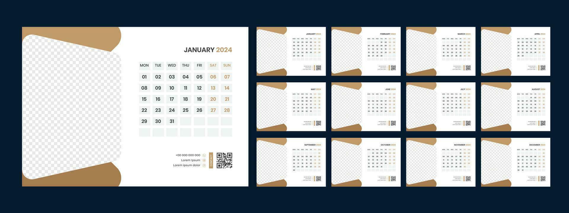 vector bureau kalender sjabloon 2024