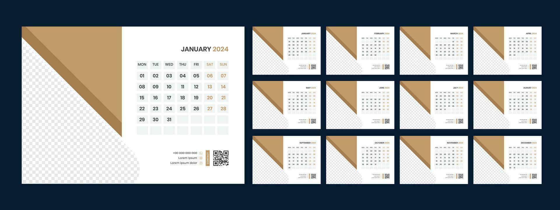 vector bureau kalender sjabloon 2024