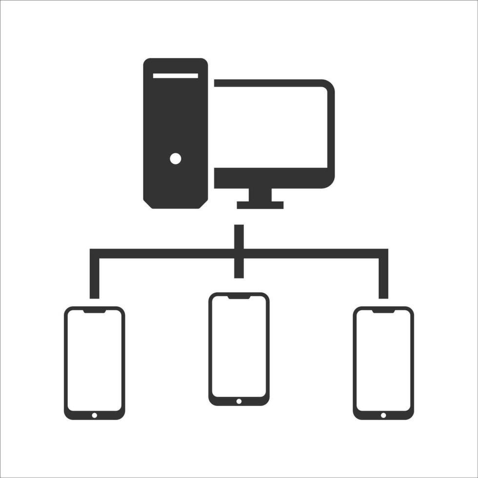 vector illustratie van computer netwerk naar smartphone icoon in donker kleur en wit achtergrond