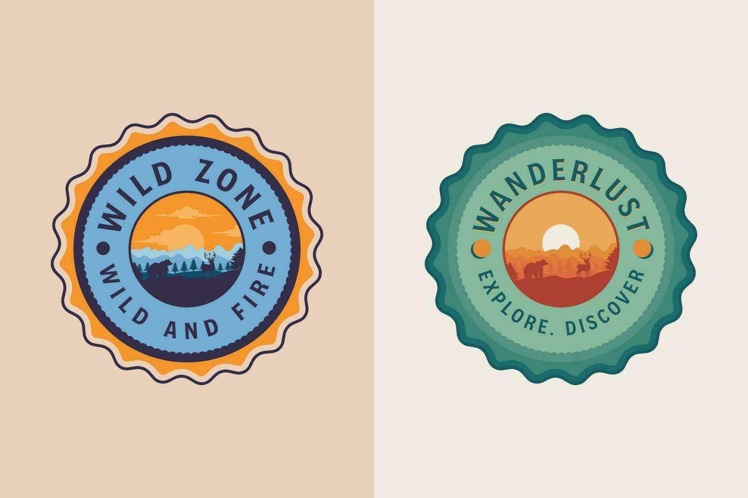 wild zone wijnoogst insigne logo vector illustratie. buitenshuis avontuur wijnoogst insigne logo ontwerp