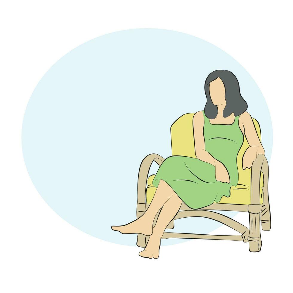 vol lengte van zakenvrouw zittend Aan een stoel met blauw kopiëren ruimte illustratie vector hand- getrokken geïsoleerd Aan wit achtergrond