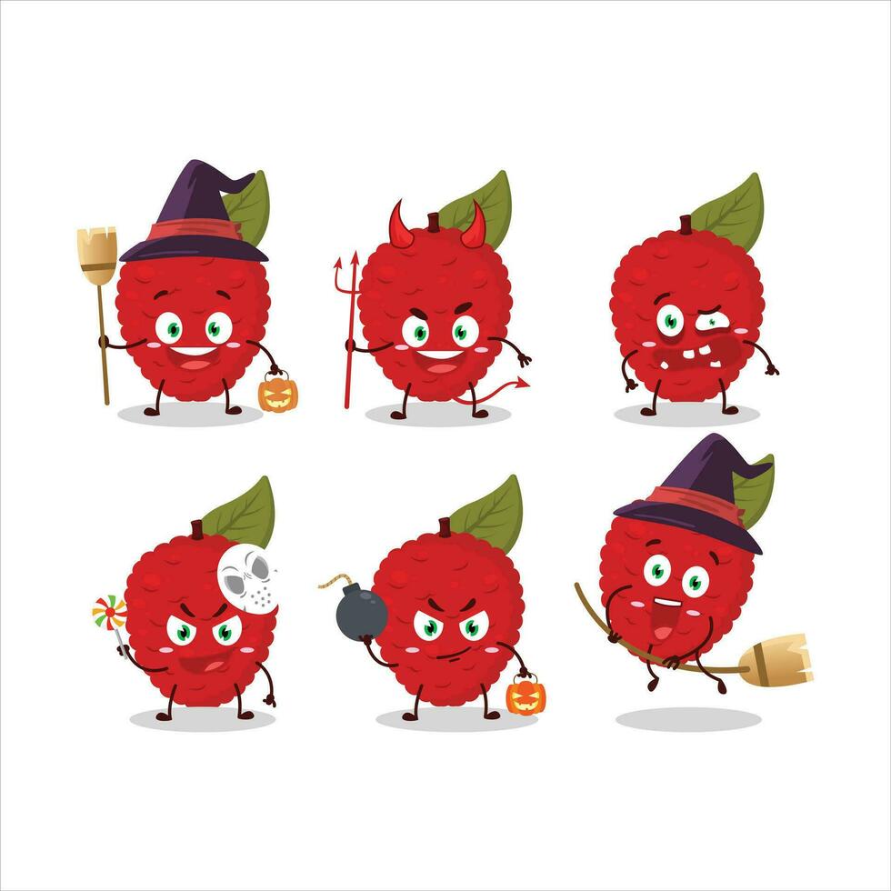 halloween uitdrukking emoticons met tekenfilm karakter van lychee vector