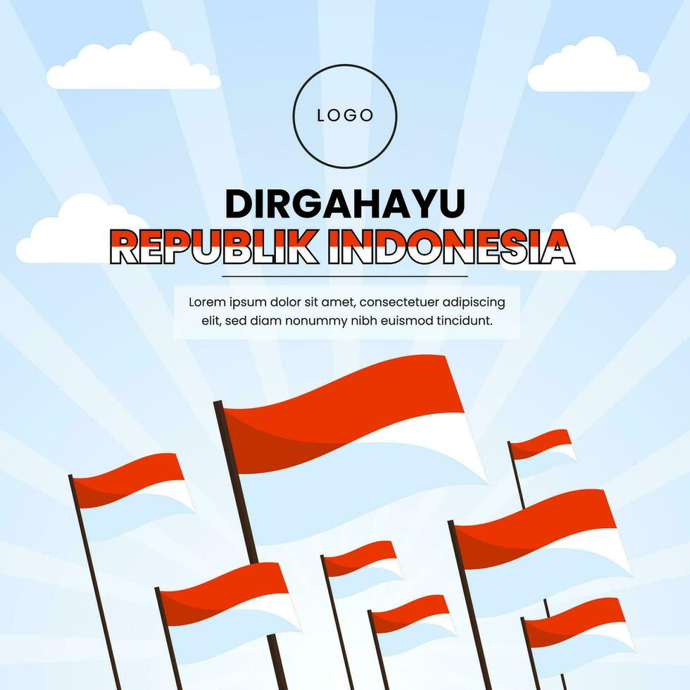 gelukkig Indonesisch onafhankelijkheid dag groet kaart met Indonesisch rood en wit vlag zwaaien, symbool van de geest van vrijheid illustratie vector