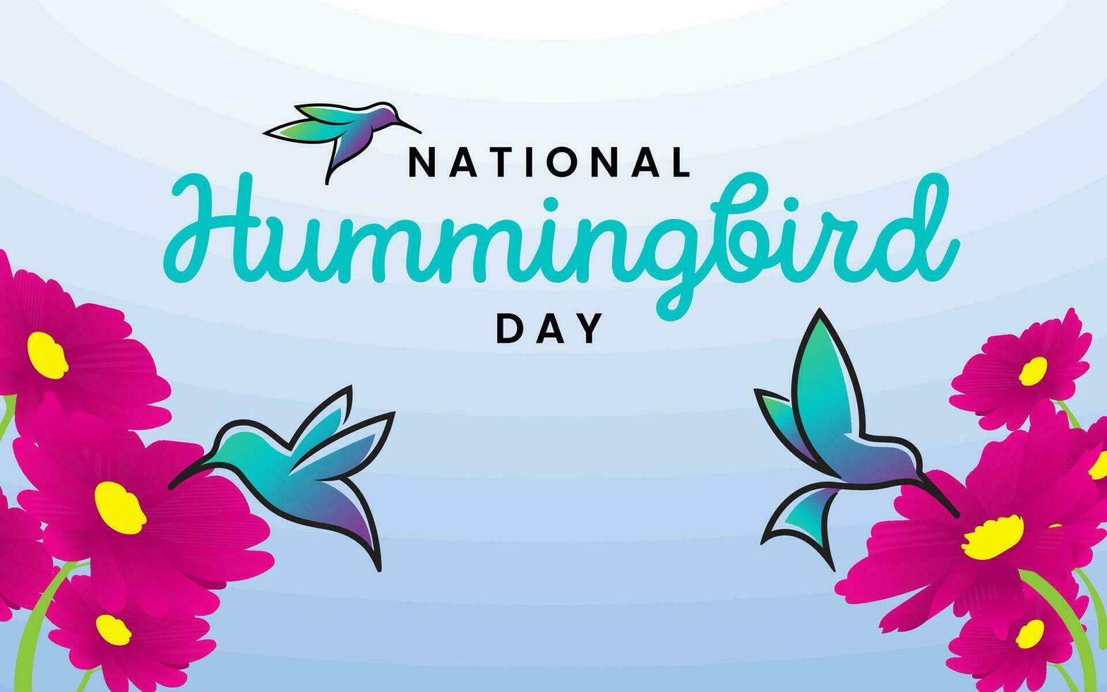 kolibrie en bloem met tekst Aan licht blauw achtergrond voor nationaal kolibrie dag viering vector