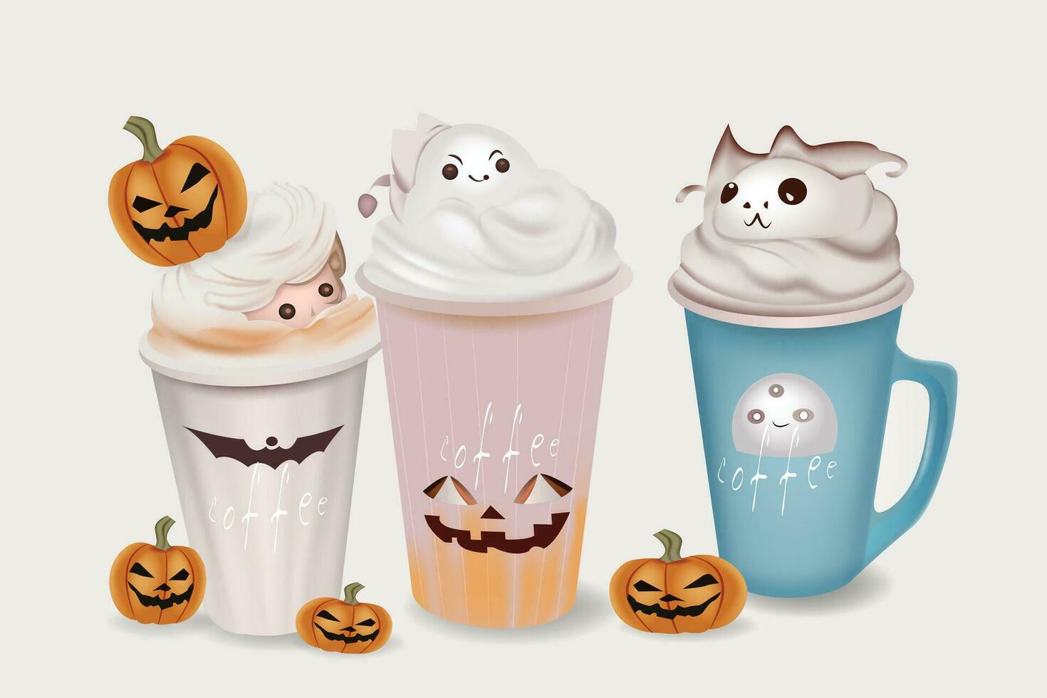 reeks van schattig tekenfilm hallowen koffie drinken vector beeld