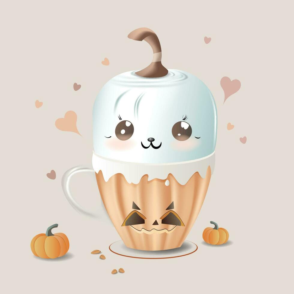 schattig tekenfilm halloween koffie vector