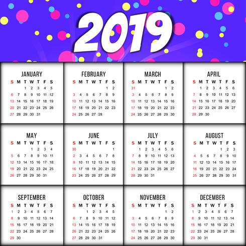 Abstracte elegante de kalenderachtergrond van Nieuwjaar 2019 vector