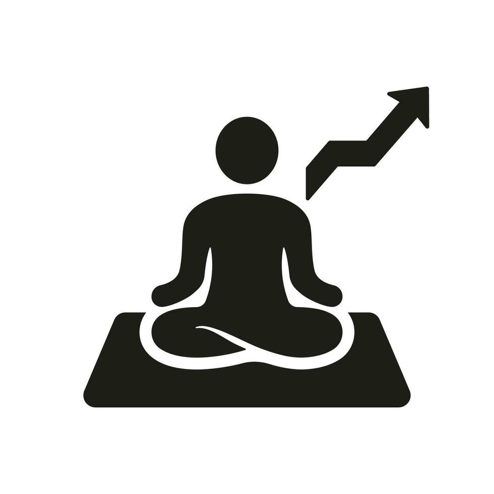 evenwicht, meditatie en yoga silhouet icoon. flexibel persoon mediteren in houding lotus solide symbool. harmonie glyph pictogram. ontwikkeling, verbeteren lichaam, geest toenemen omhoog teken. geïsoleerd vector illustratie.