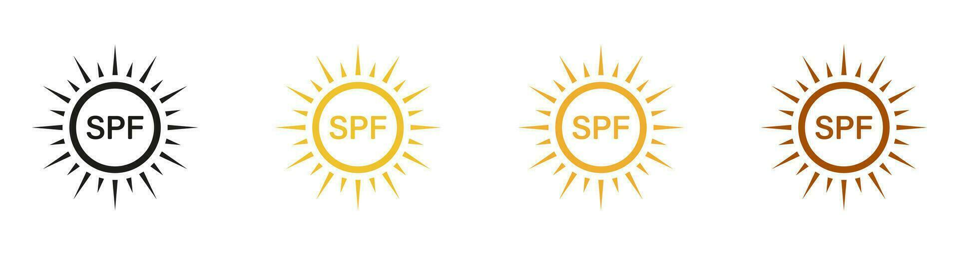 spf label, ultraviolet stralen beschermen icoon set. blok zonne- straling. zonnebrandcrème, zonnescherm room. zomer zonlicht symbool verzameling. huid bescherming van zon pictogram. geïsoleerd vector illustratie.