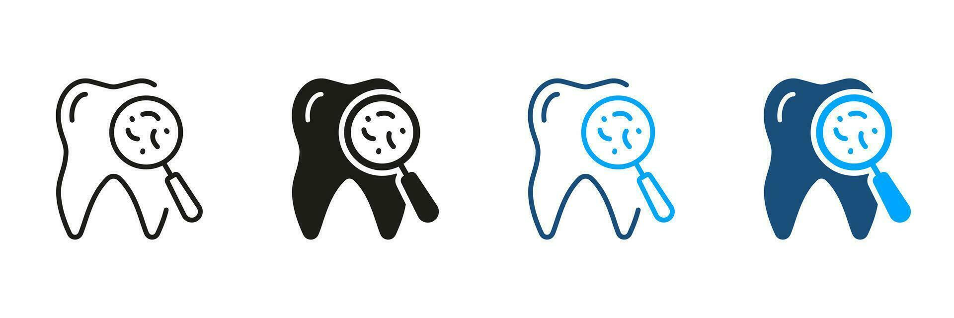 mond bacterie pictogram. tand microbe, tandheelkundig infectie silhouet en lijn icoon set. mondeling virus, tandheelkundig behandeling symbool verzameling. tandheelkunde zwart en kleur teken. geïsoleerd vector illustratie.