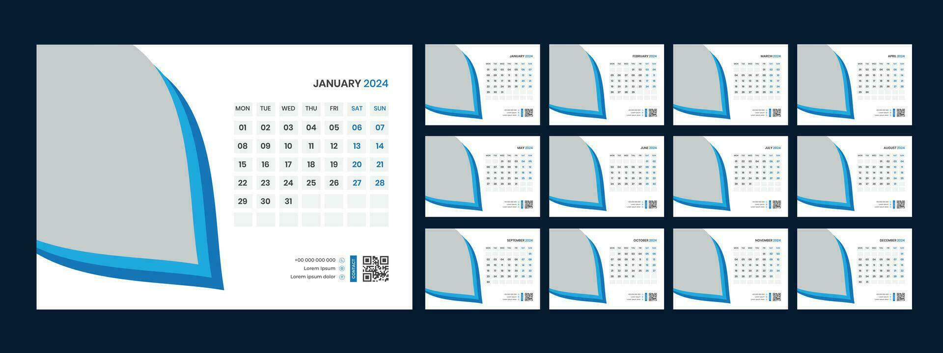 vector bureau kalender sjabloon 2024