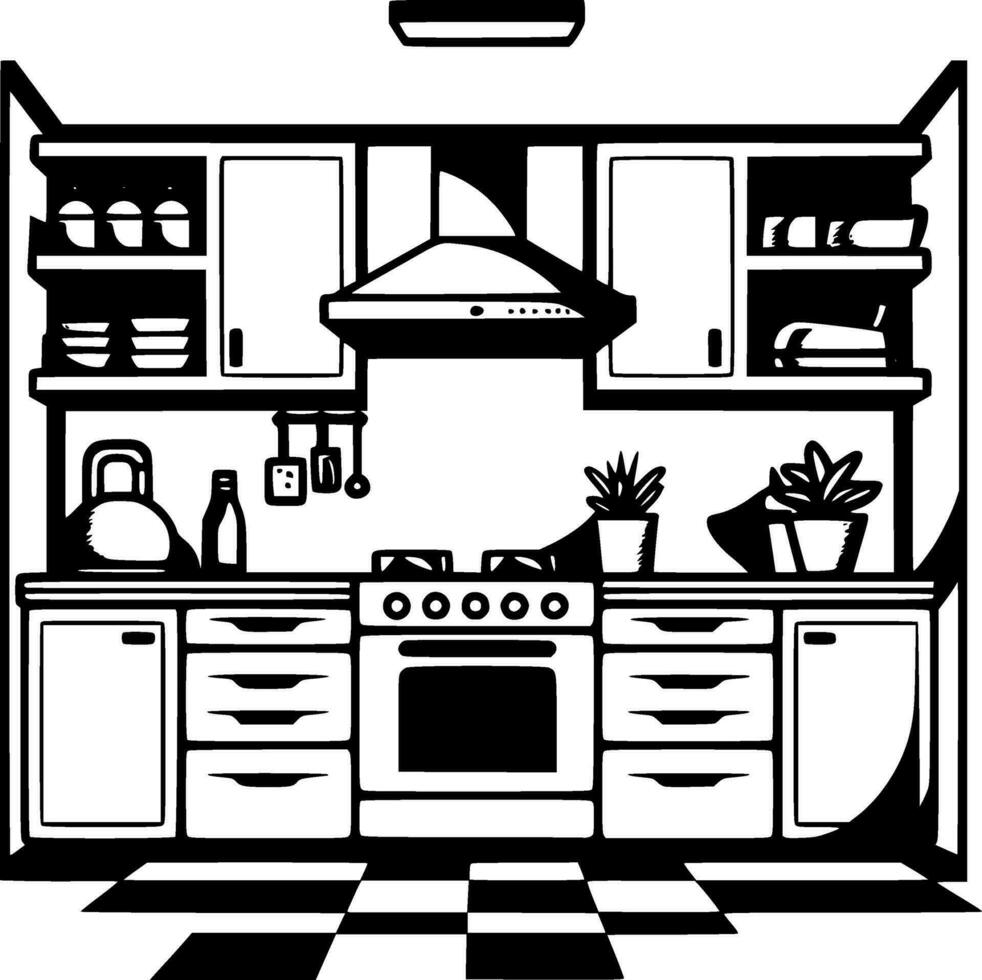 keuken, minimalistische en gemakkelijk silhouet - vector illustratie