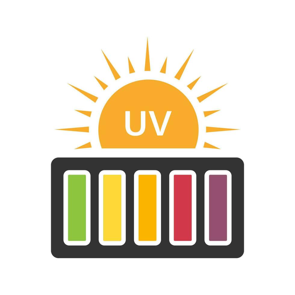 uv inhoudsopgave icoon. ultraviolet stralen veiligheid symbool. waarschuwing schadelijk zonlicht. Gevaar niveau van zon straling pictogram. huid zorg en bescherming, veilig zonne- schaal teken. geïsoleerd vector illustratie.