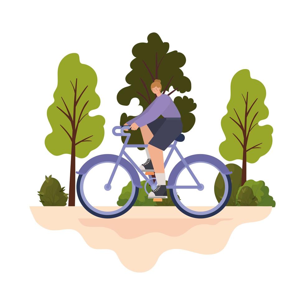 vrouw over een paarse fiets op een park vectorillustratieontwerp vector