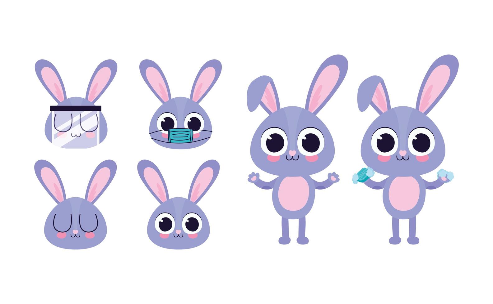 set van schattige konijntjesstickers vectorillustratieontwerp vector