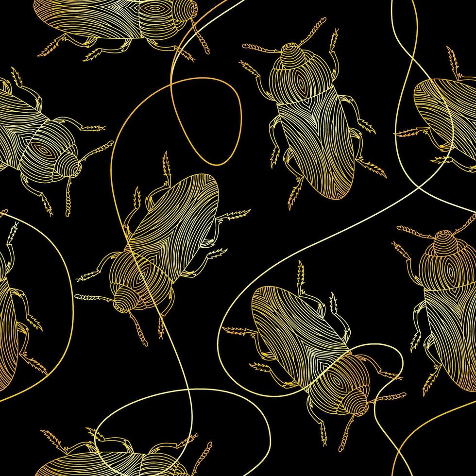 naadloos patroon met gouden kevers en kettingen. vector