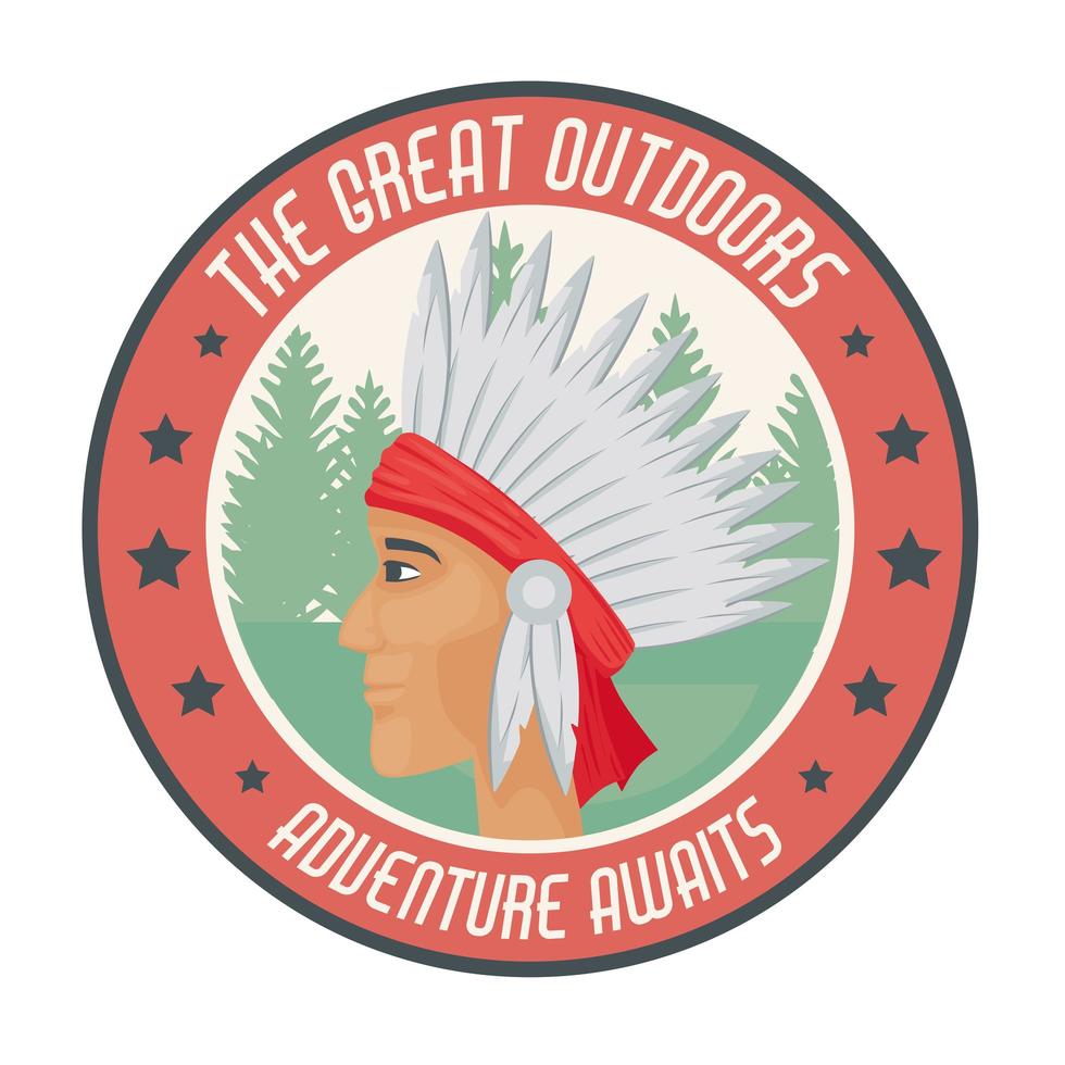 zomer camping patch met native american vector
