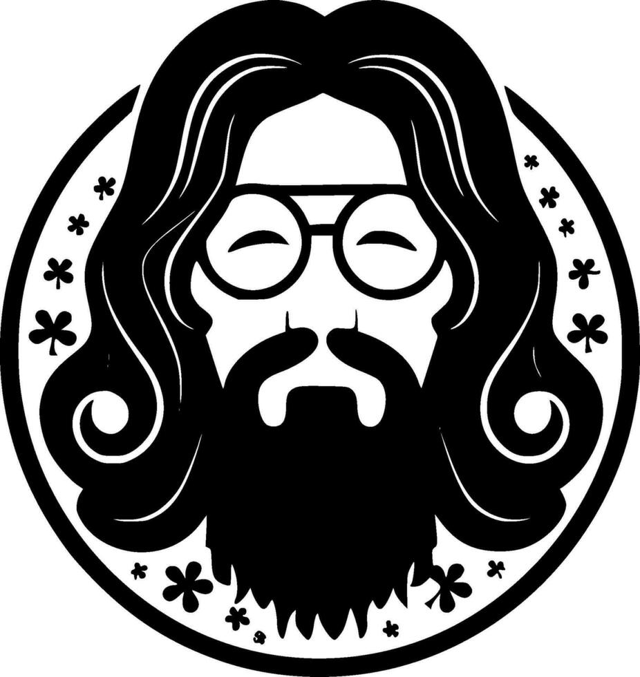 hippie - zwart en wit geïsoleerd icoon - vector illustratie