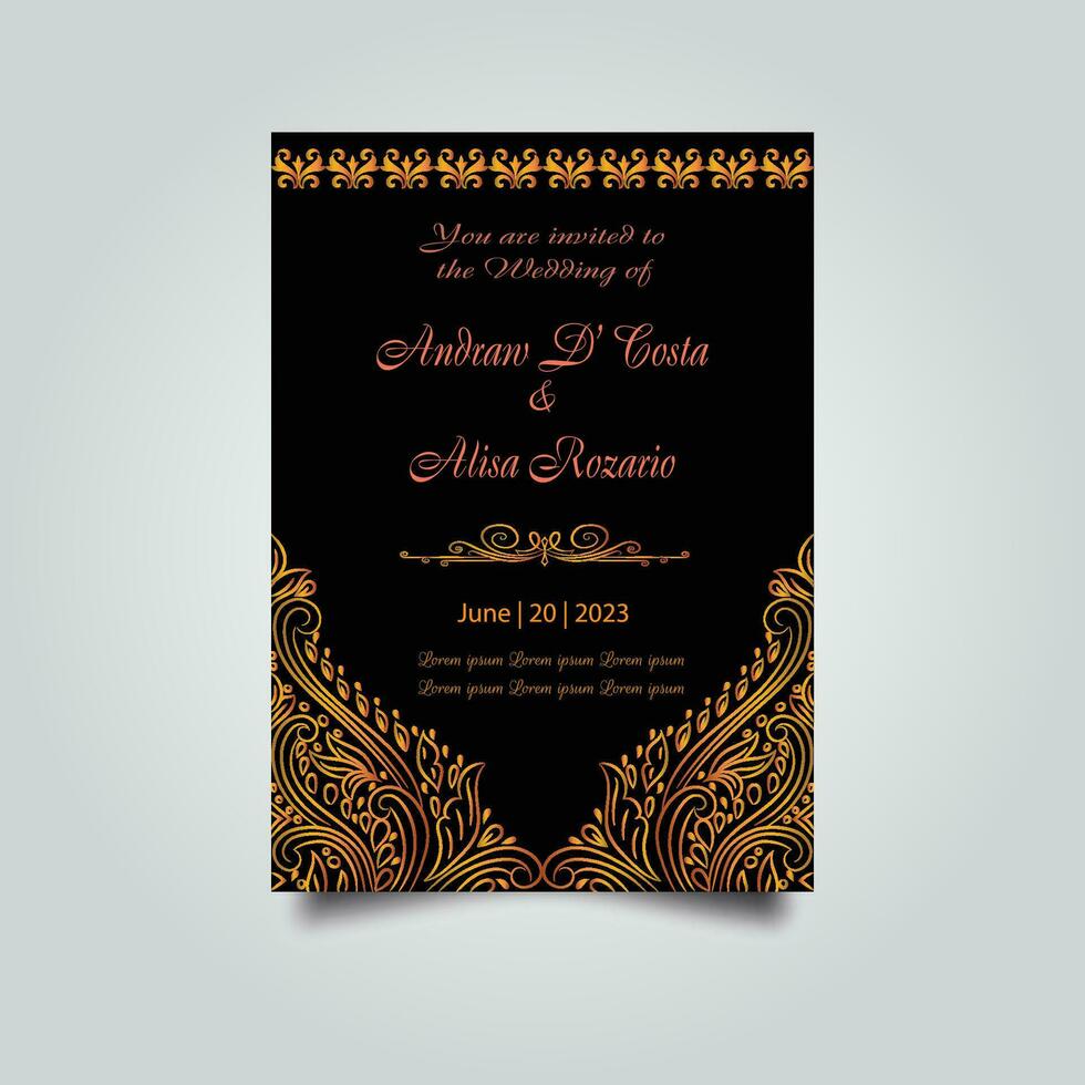 luxe bruiloft uitnodiging kaart ontwerp set. luxe wijnoogst gouden vector uitnodiging kaart sjabloon