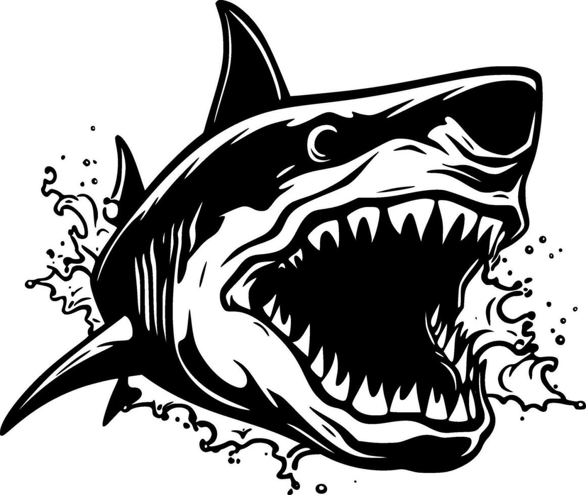 haai - zwart en wit geïsoleerd icoon - vector illustratie