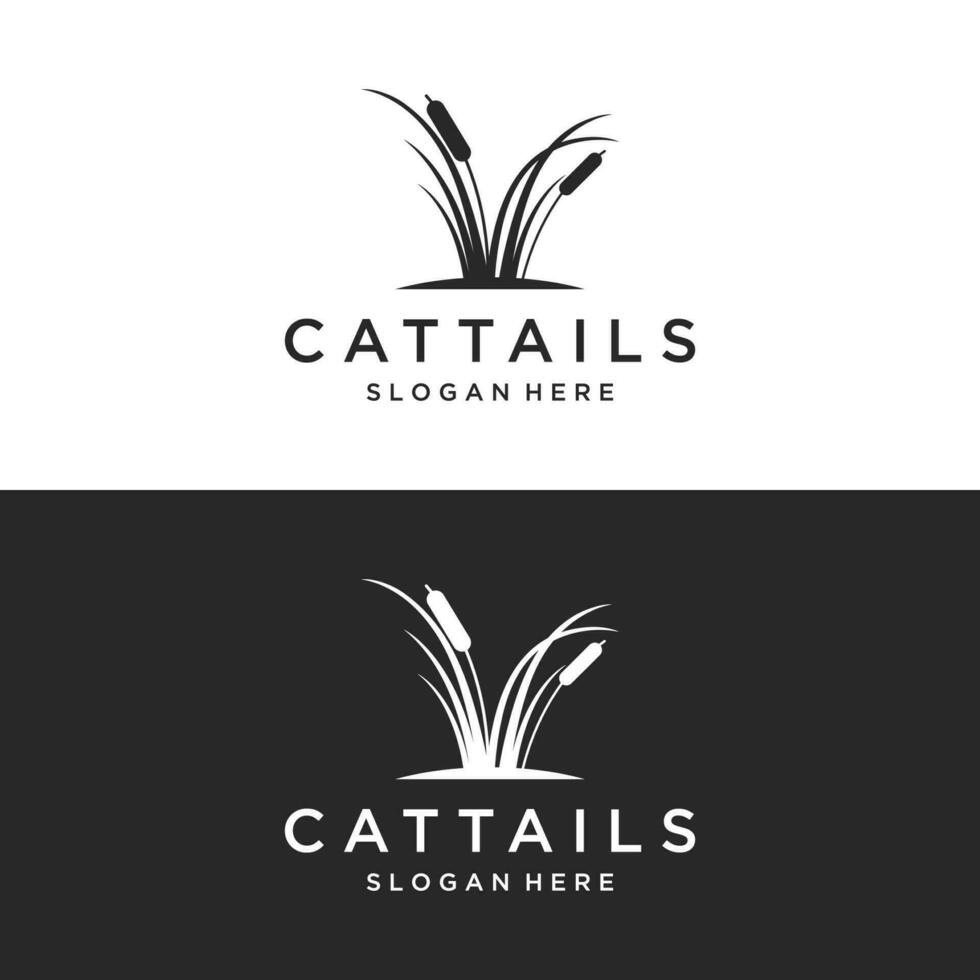 cattails of riet rivier- gras fabriek logo sjabloon ontwerp premie kwaliteit. vector