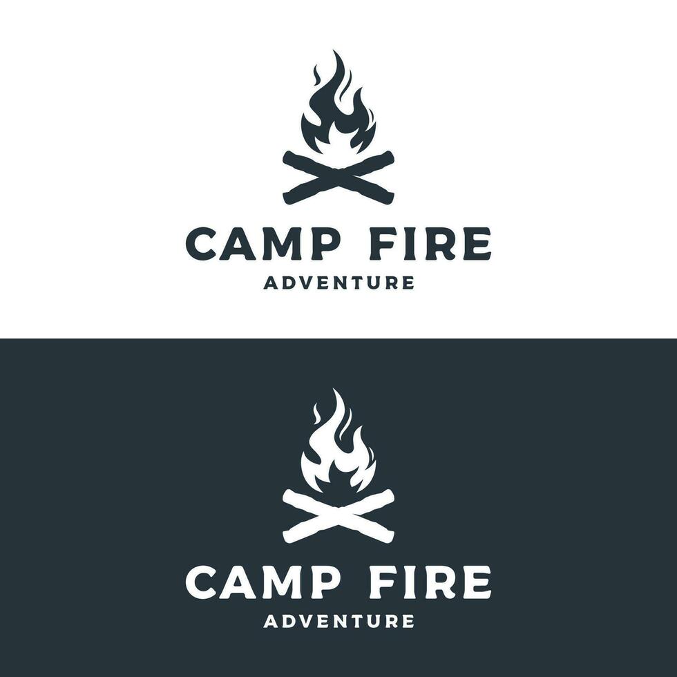 hipster wijnoogst vreugdevuur logo ontwerp. logo voor camping, avontuur dieren in het wild, kampvuur. vector