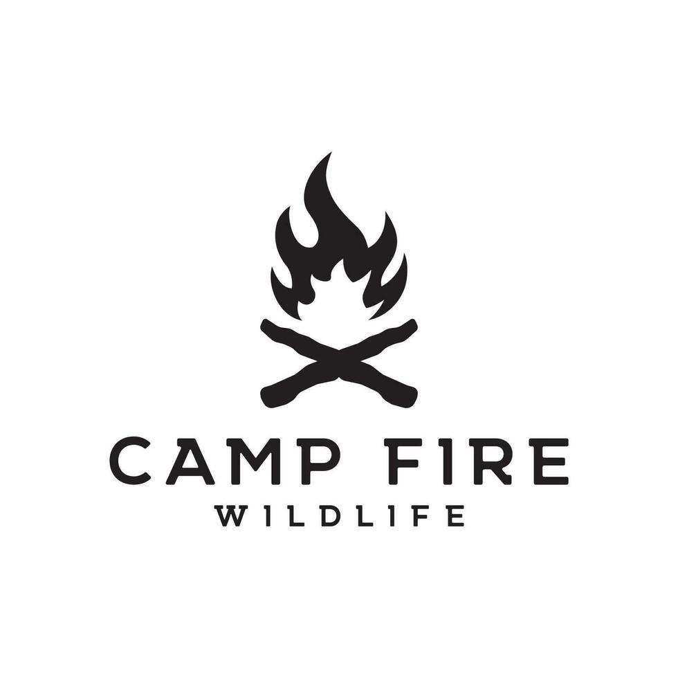 hipster wijnoogst vreugdevuur logo ontwerp. logo voor camping, avontuur dieren in het wild, kampvuur. vector