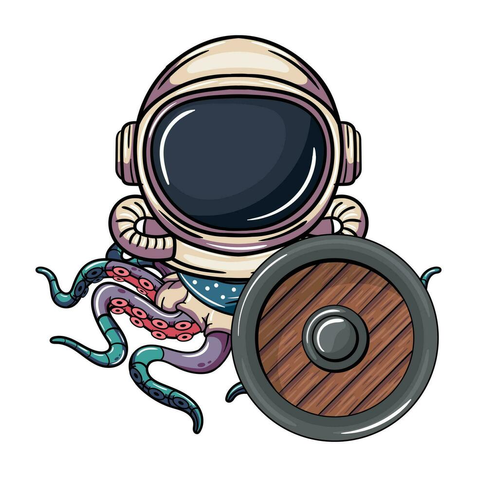 tekenfilm Octopus cyborg astronaut karakter met bescherming schild. illustratie voor fantasie, wetenschap fictie en avontuur comics vector