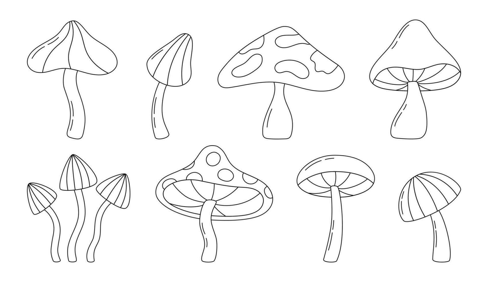 verzameling van schets champignons geïsoleerd Aan wit achtergrond. hand- getrokken paddestoel in lijn stijl. vector illustratie.