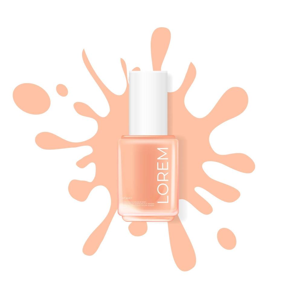 nagellak roze met splash op een witte achtergrond. cosmetische productsjabloon voor reclame, tijdschrift, productmonster. vector illustratie