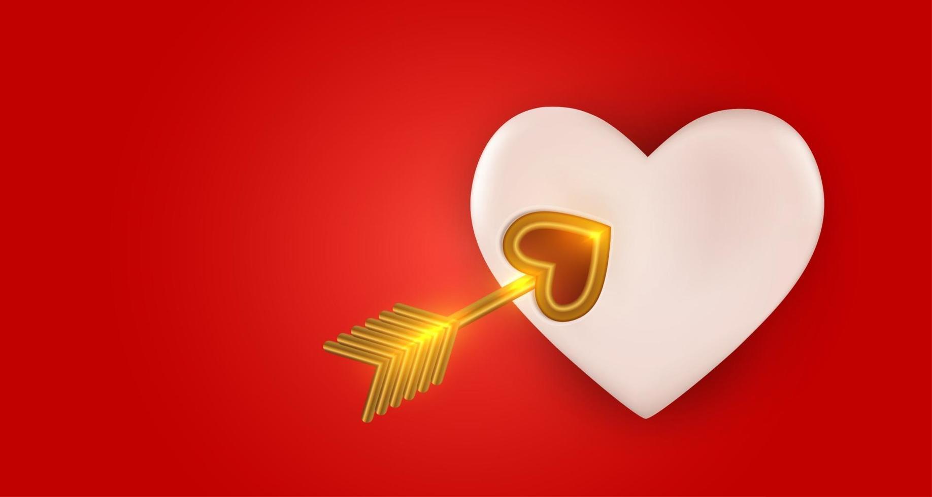 hart met cupido's gouden pijl. realistisch 3D-ontwerpelement. vector illustratie eps10