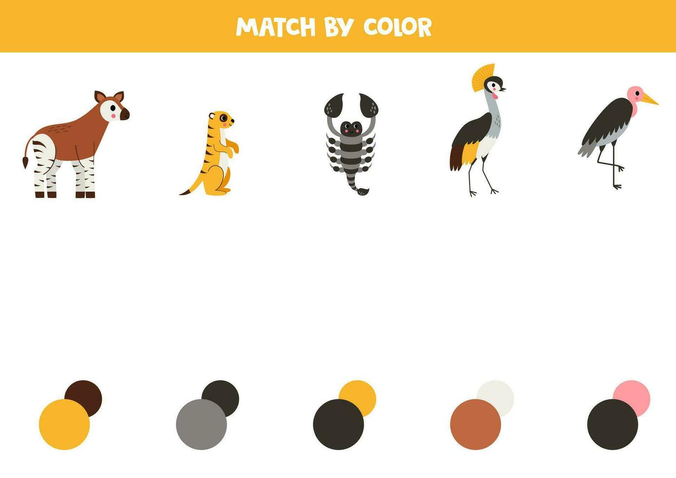 bij elkaar passen Afrikaanse dieren en kleuren. leerzaam spel voor kleur herkenning. vector