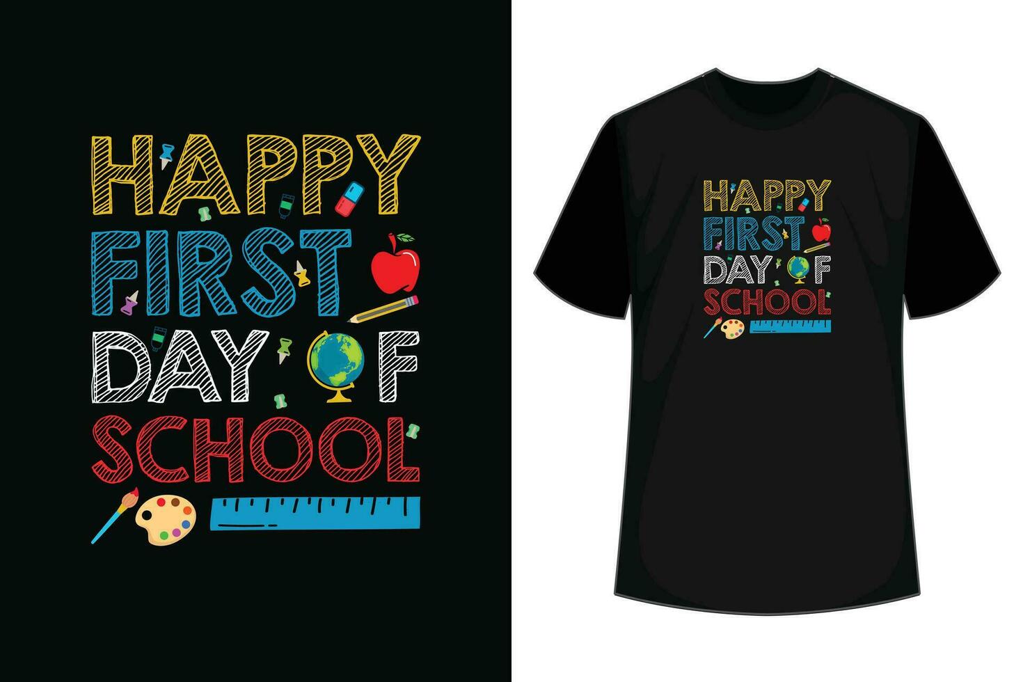 gelukkig eerste dag van school- terug naar school- t-shirt vector