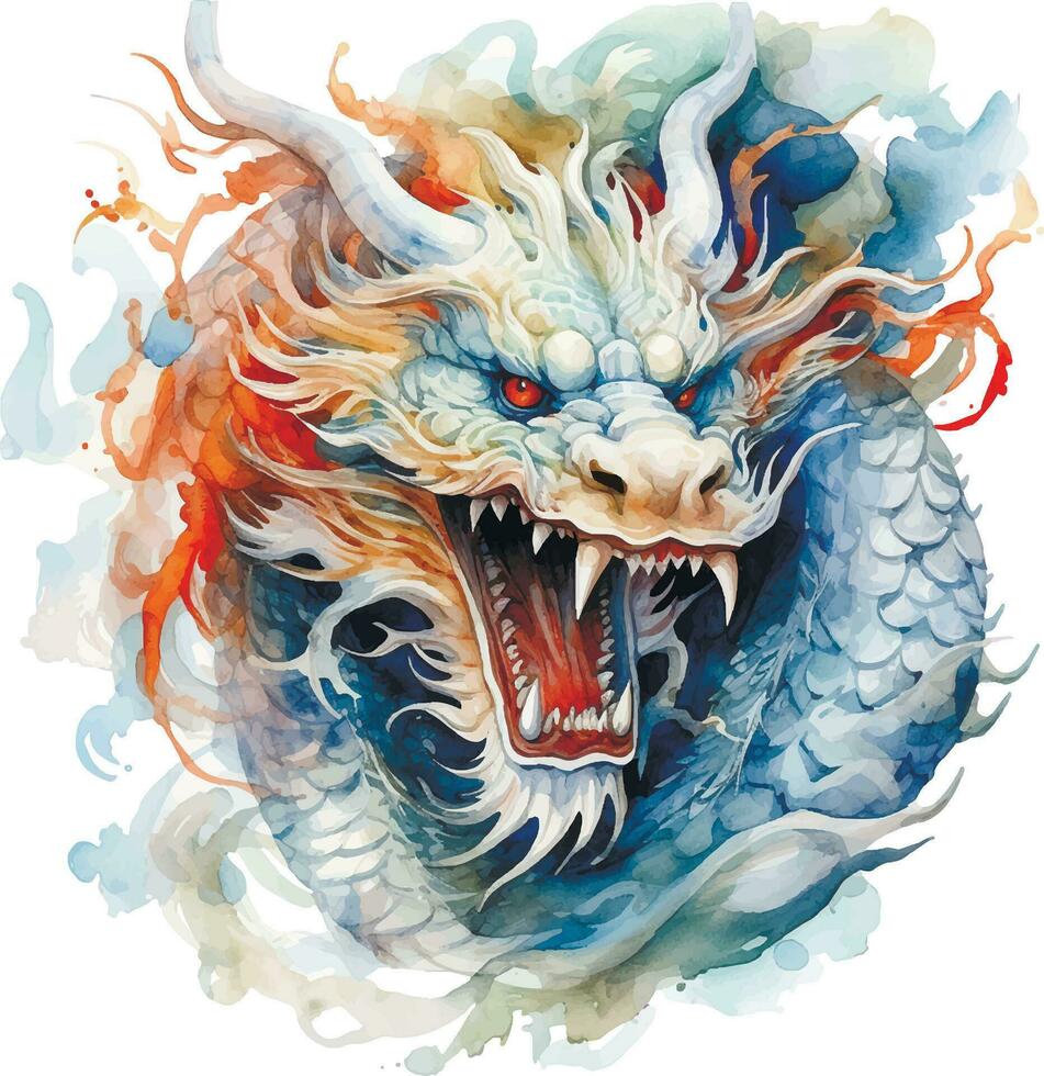 waterverf tekening, Chinese draak, symbool van de jaar. nieuw jaar illustratie vector