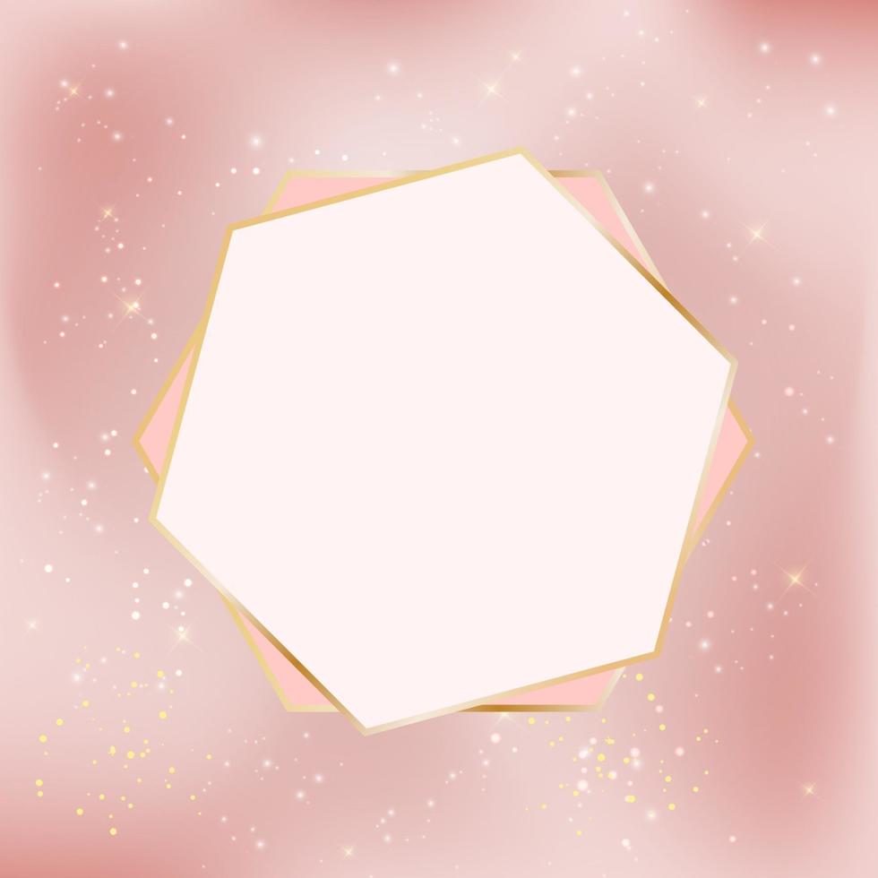 roze glanzende sterachtergrond met gouden frame. kan worden gebruikt voor huwelijksuitnodiging, Valentijnsdag kaart. vector illustratie
