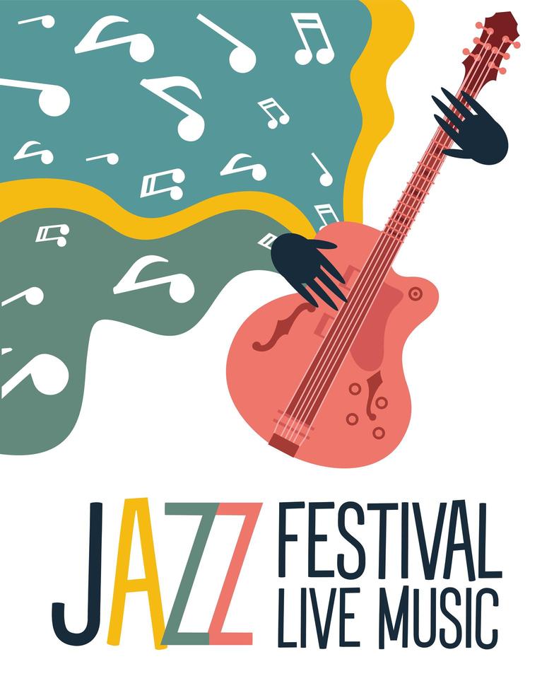 jazzfestivalposter met gitaar- en muzieknoten vector