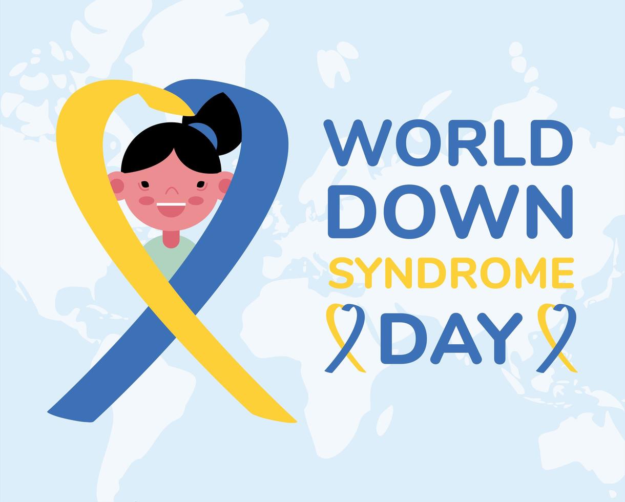 world down sindrome dag campagne poster met klein meisje in lint vector